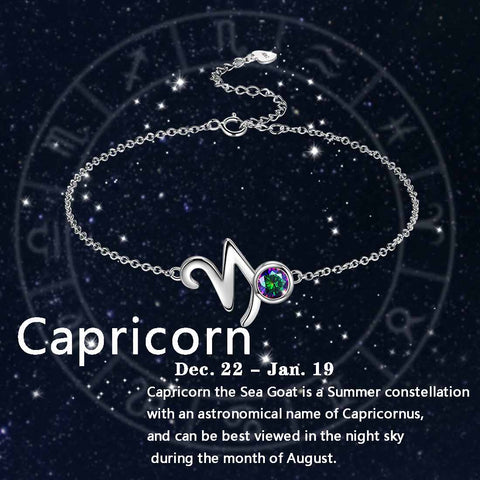 Pulsera Capricornio Mujeres Niñas Joyería Regalo de Cumpleaños Topacio Místico Plata de Ley