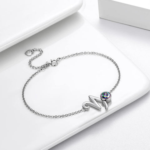 Pulsera Capricornio Mujeres Niñas Joyería Regalo de Cumpleaños Topacio Místico Plata de Ley