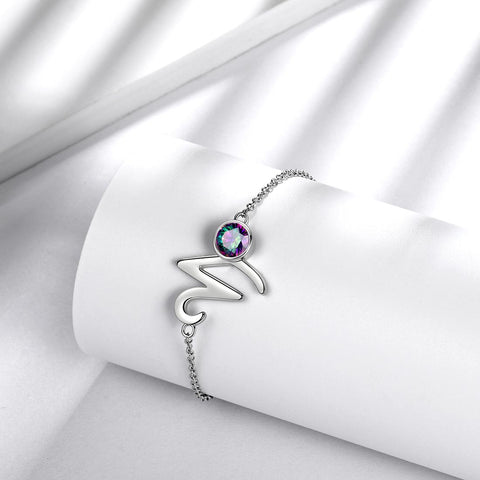 Pulsera Capricornio Mujeres Niñas Joyería Regalo de Cumpleaños Topacio Místico Plata de Ley