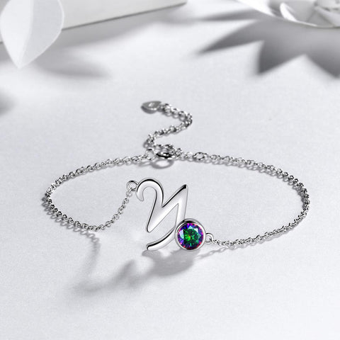 Pulsera Capricornio Mujeres Niñas Joyería Regalo de Cumpleaños Topacio Místico Plata de Ley