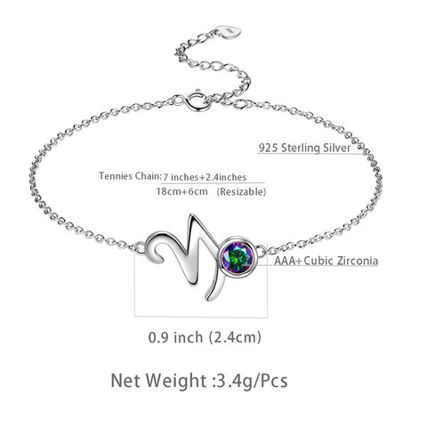 Pulsera Capricornio Mujeres Niñas Joyería Regalo de Cumpleaños Topacio Místico Plata de Ley