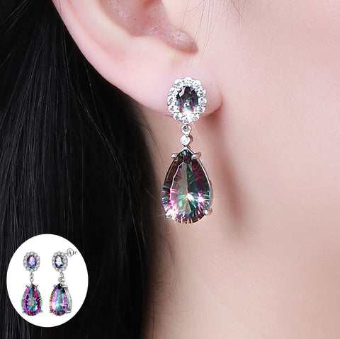 Boucles d'oreilles pendantes en forme de larme pour femme, en topaze mystique arc-en-ciel, en argent sterling 925, cadeau d'anniversaire, de Noël ou de fête des mères. 