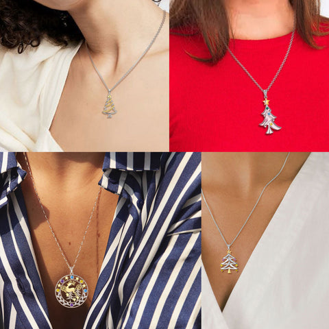 Women Girls Christmas Jewelry Necklaces Pendant Holiday Gift 925 Sterling Silver