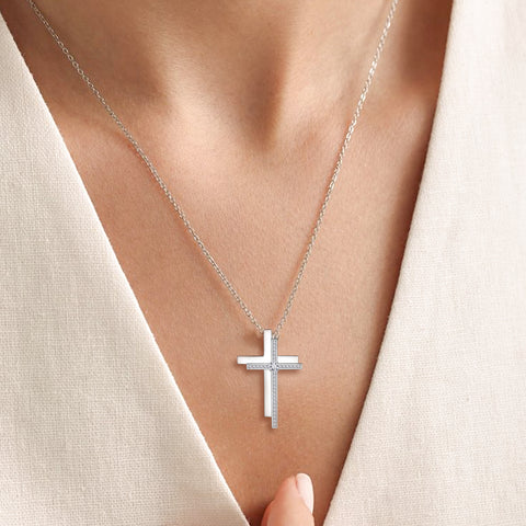 925 Sterling Silver Cubic Zirconia Cross Necklace for Women