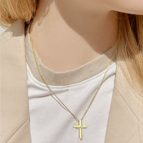925 Sterling Silver Cubic Zirconia Cross Necklace for Women