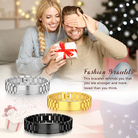 Pulsera de reloj de acero inoxidable con bandera estadounidense