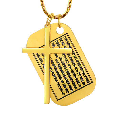 Stainless Steel Lord's Prayer Cross Dog Tag Necklace