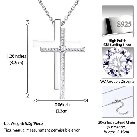 925 Sterling Silver Cubic Zirconia Cross Necklace for Women