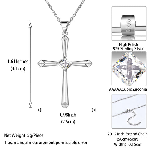 925 Sterling Silver Cubic Zirconia Cross Necklace for Women
