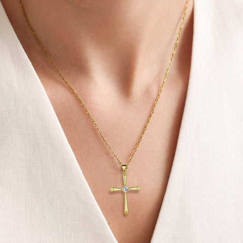 925 Sterling Silver Cubic Zirconia Cross Necklace for Women
