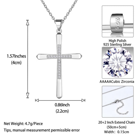 925 Sterling Silver Cubic Zirconia Cross Necklace for Women