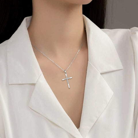 925 Sterling Silver Cubic Zirconia Cross Necklace for Women