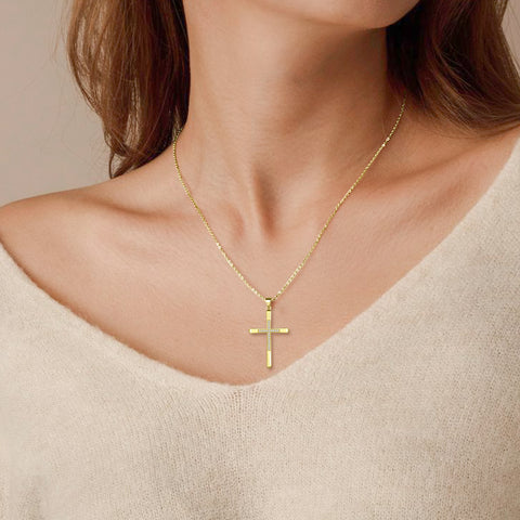 925 Sterling Silver Cubic Zirconia Cross Necklace for Women