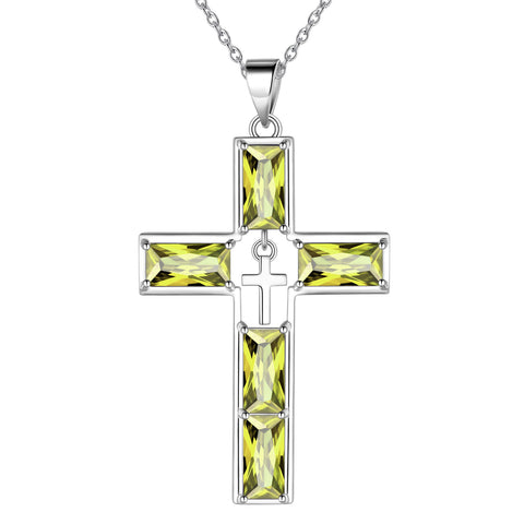 Birthstone Cross Necklace for Women Men Christian Birthstone Jewelry