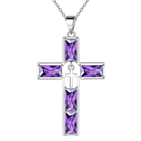 Birthstone Cross Necklace for Women Men Christian Birthstone Jewelry