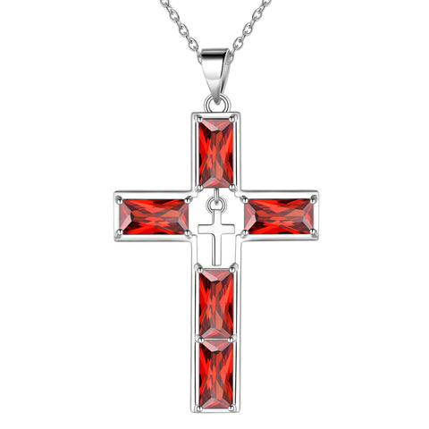 Birthstone Cross Necklace for Women Men Christian Birthstone Jewelry