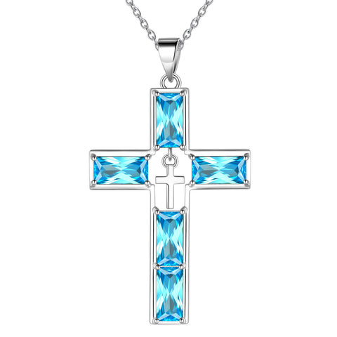 Birthstone Cross Necklace for Women Men Christian Birthstone Jewelry