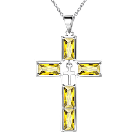 Birthstone Cross Necklace for Women Men Christian Birthstone Jewelry