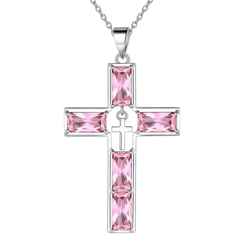 Birthstone Cross Necklace for Women Men Christian Birthstone Jewelry