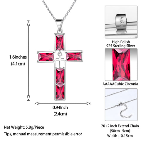 Birthstone Cross Necklace for Women Men Christian Birthstone Jewelry