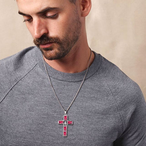 Birthstone Cross Necklace for Women Men Christian Birthstone Jewelry