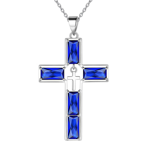 Birthstone Cross Necklace for Women Men Christian Birthstone Jewelry