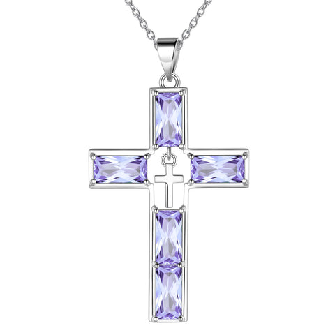 Birthstone Cross Necklace for Women Men Christian Birthstone Jewelry