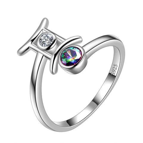 Gemini Zodiac Open Rings 925 Sterling Silver Aurora Tears Jewelry