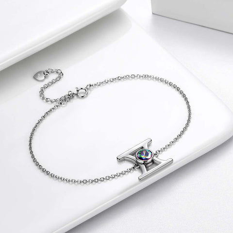 Pulsera Géminis para mujeres y niñas, joyería de regalo de cumpleaños, topacio místico de plata de ley
