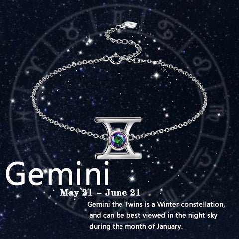 Pulsera Géminis para mujeres y niñas, joyería de regalo de cumpleaños, topacio místico de plata de ley