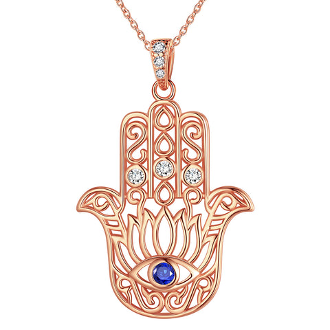 Jewelry America Solid 14k Rose Gold Hamsa Hand Pendant With Evil Eye - Handmade Charm For Protection