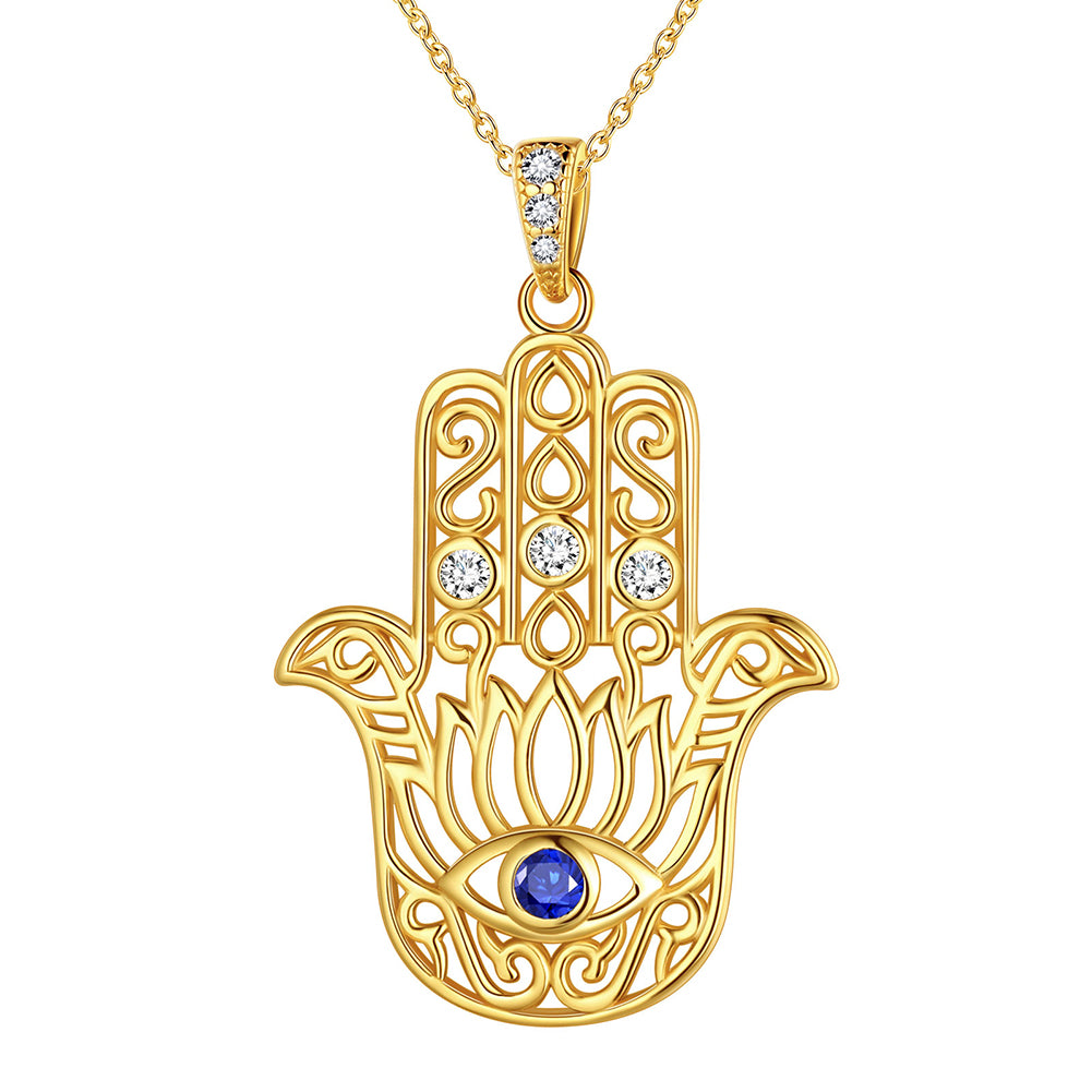 Blue Evil Eye Necklace Men Women Jewelry Gifts Lotus Fatima Hamsa Hand Pendant 925 Sterling Silver - Aurora Tears Jewelry