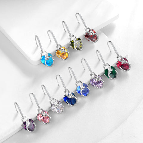 Juwaliy Cat Butterfly Earrings for Women 925 Sterling Silver Earrings Dangle Drop Hook Heart Birthstone Jewelry Christmas Birthday Valentines Mother's Day Gifts for Mom Grandma