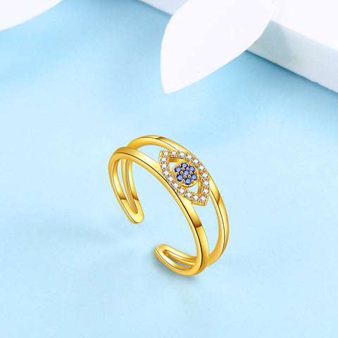 Anillo de protección contra el mal de ojo azul con símbolo de protección para mujer en plata de ley 925