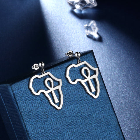 Afrika Karte Ägypten Ankh Kreuz Ohrringe Ohrstecker Herren Damen Schmuck 925 Sterling Silber
