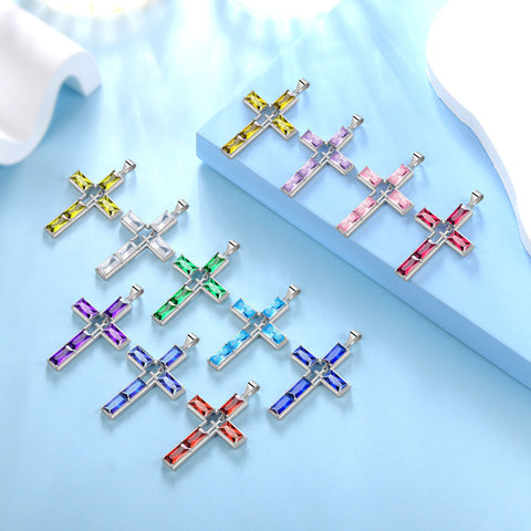 Birthstone Cross Necklace for Women Men Christian Birthstone Jewelry