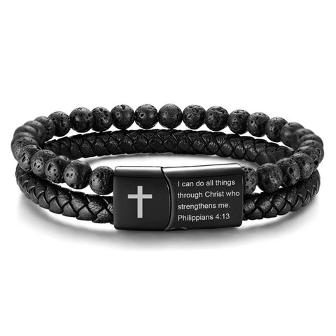 Stainless Steel Bible Verse Lava Rock Beads Bracelet