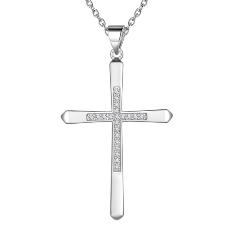 925 Sterling Silver Cubic Zirconia Cross Necklace for Women