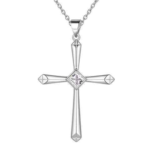925 Sterling Silver Cubic Zirconia Cross Necklace for Women