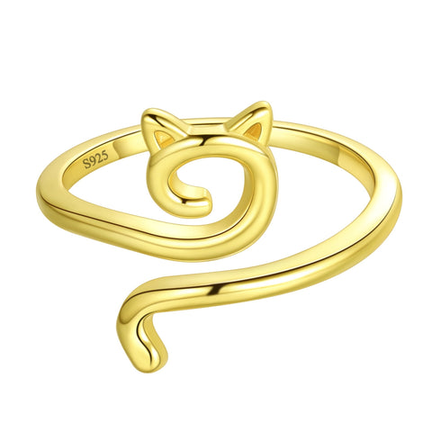 925 Sterling Silver Adjustable Cute Cat Ring for Women