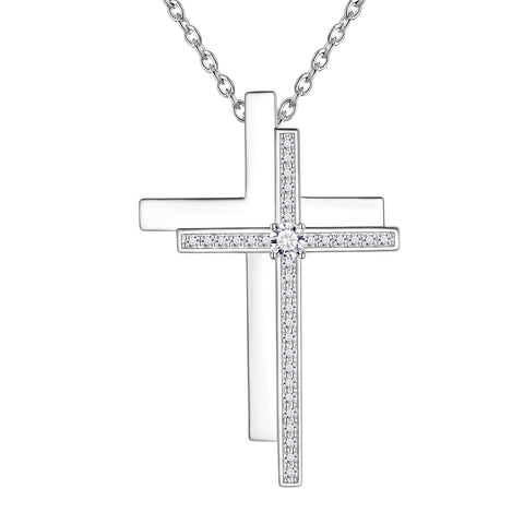 925 Sterling Silver Cubic Zirconia Cross Necklace for Women