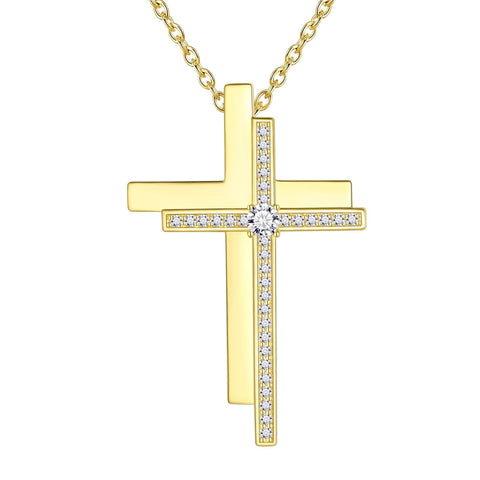 925 Sterling Silver Cubic Zirconia Cross Necklace for Women