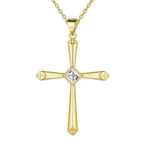 925 Sterling Silver Cubic Zirconia Cross Necklace for Women