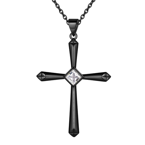 925 Sterling Silver Cubic Zirconia Cross Necklace for Women
