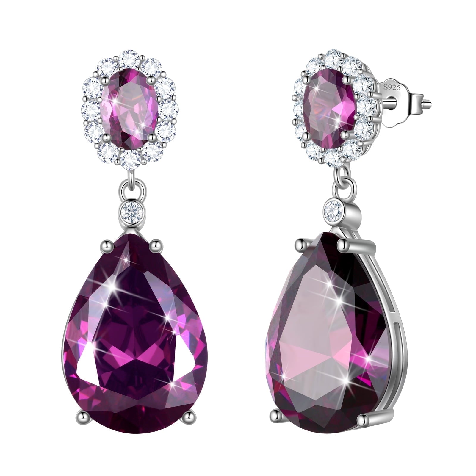 10Ct Dangling Teardrop Earrings Women February Birthstone Amethyst Purple 925 Sterling Silver Jewelry Birthday Valentine's Day Gift - Aurora Tears