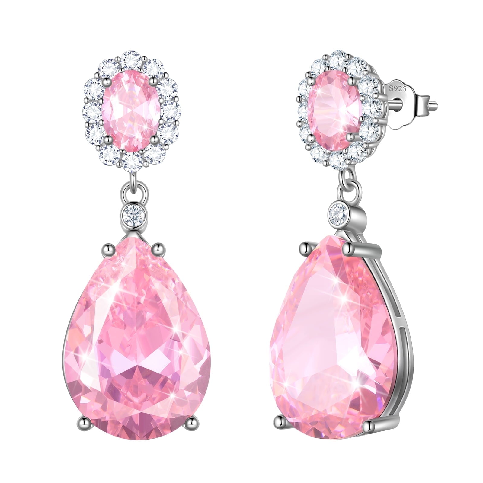10Ct Pink Women Dangle Earrings Teardrop October Birthstone Tourmaline Earring Jewelry 925 Sterling Silver Mom Birthday Christmas Valentine's Day Gift - Aurora Tears