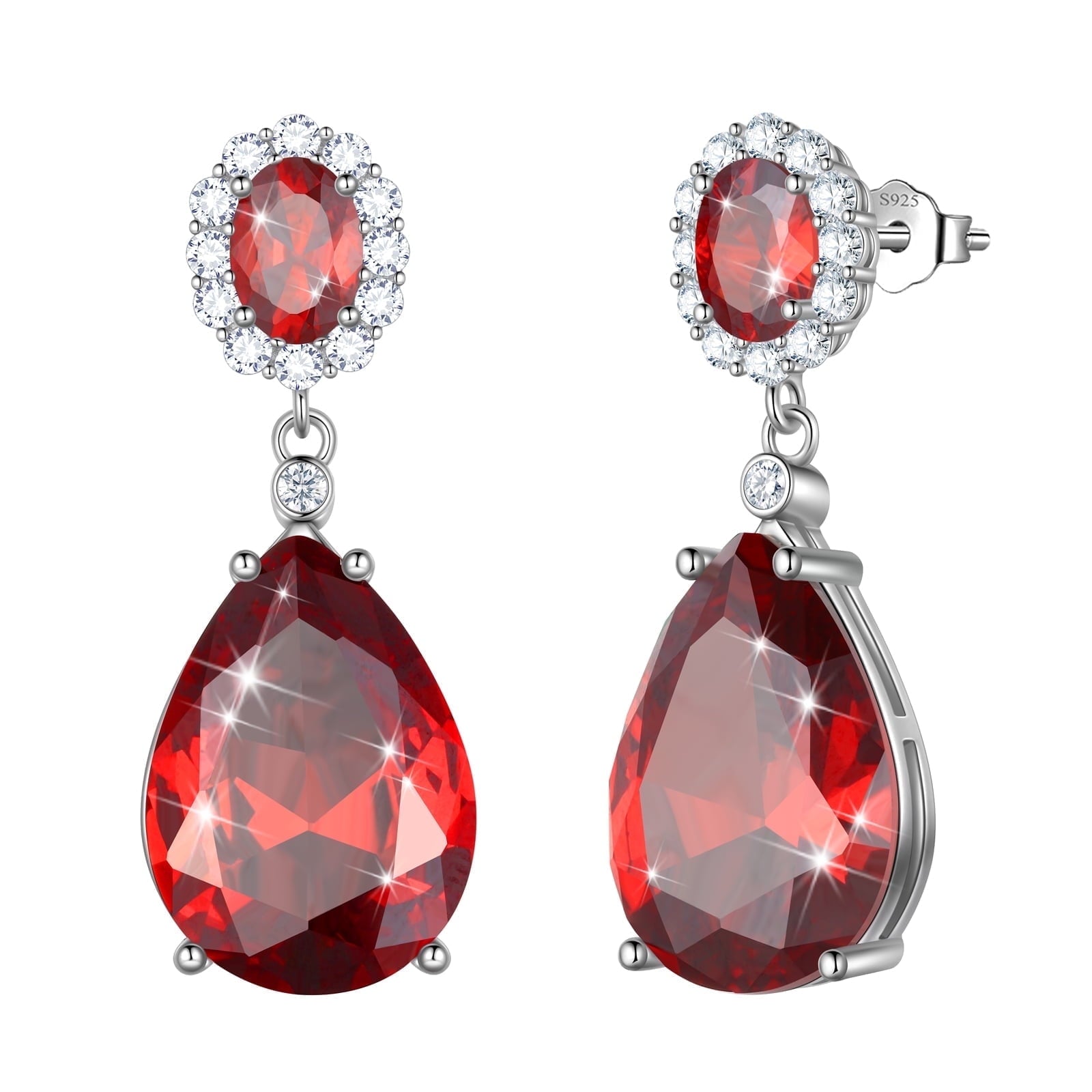 10Ct Teardrop Dangle Earring Women Garnet January Birthstone Earring Jewelry 925 Sterling Silver Mom Grandma Christmas Valentine Birthday Gift - Aurora Tears