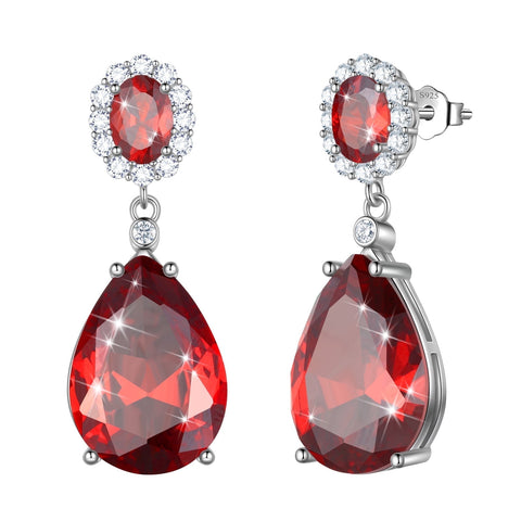 10Ct Teardrop Dangle Earring Women Garnet January Birthstone Earring Jewelry 925 Sterling Silver Mom Grandma Christmas Valentine Birthday Gift - Aurora Tears