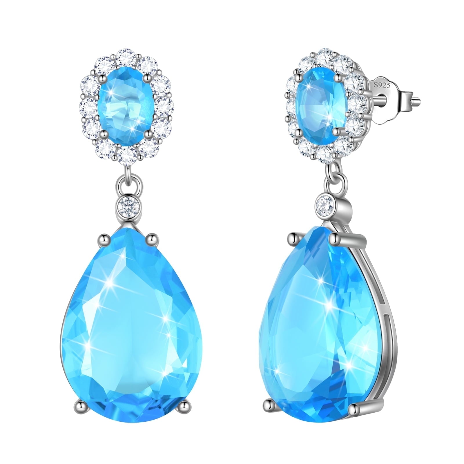 10Ct Teardrop Dangle Earrings Women Blue Topaz March Birthstone Aquamarine Jewelry 925 Sterling Silver Birthday Mother's Day Gifts - Aurora Tears