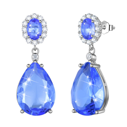 10Ct Women Dangle Earrings 925 Sterling Silver Teardrop Blue Tanzanite December Birthstone Earrings 925 Sterling Silver Jewelry Mother Christmas Valentines Day Gift for Her - Aurora Tears